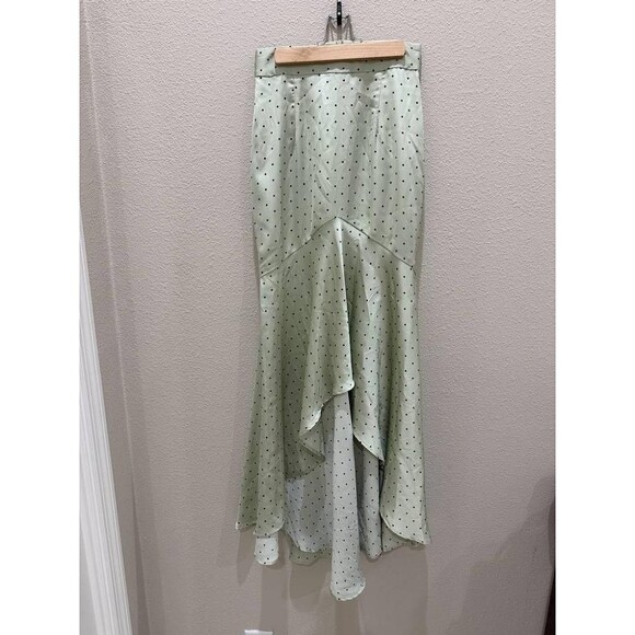 Vita Grace Dresses & Skirts - Vita Grace Martina Polka Dot Cascade Skirt Matcha Green Satin Asymmetric S